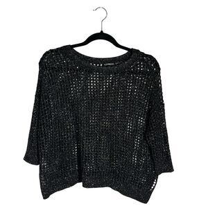 Express Metallic Open Knit 3/4 Sleeve Boxy Pullover S Whimsigoth Fairy Grunge
